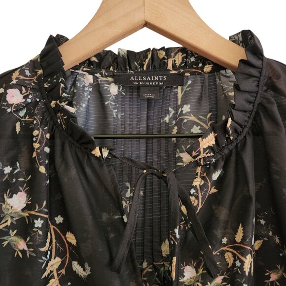 AllSaints Mindy Black Floral Trapeze Short Dress Sheer Whimsigoth Fairycore 6 - Picture 9 of 12